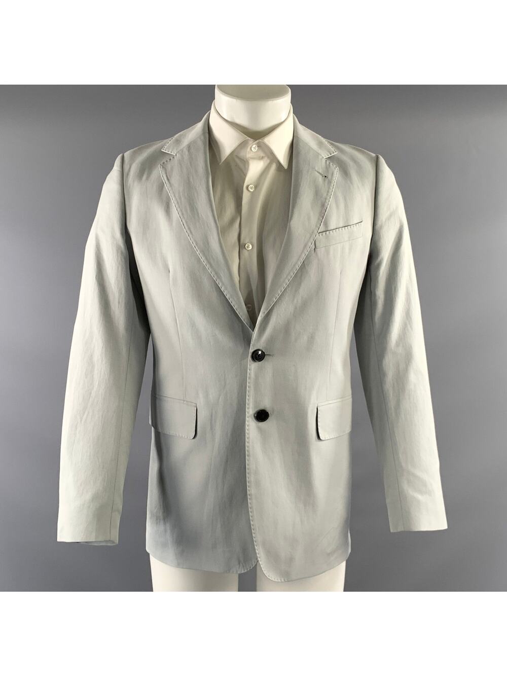 DRIES VAN NOTEN Chest Size 36 Grey Solid Cotton Notch Lapel Sport Coat